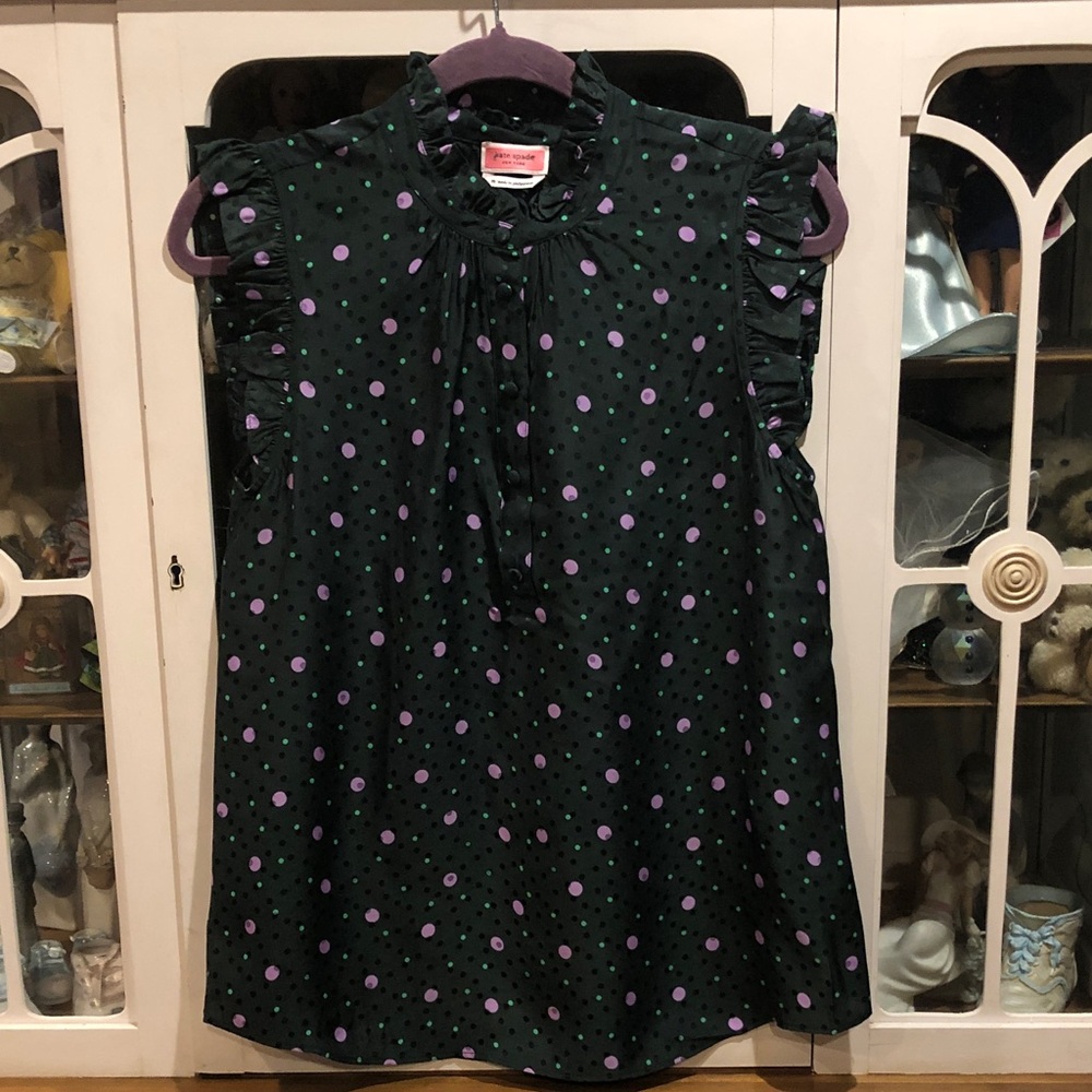NWOT kate spade Hunter green Sleeveless Polka Dot Top. - Picture 2 of 10